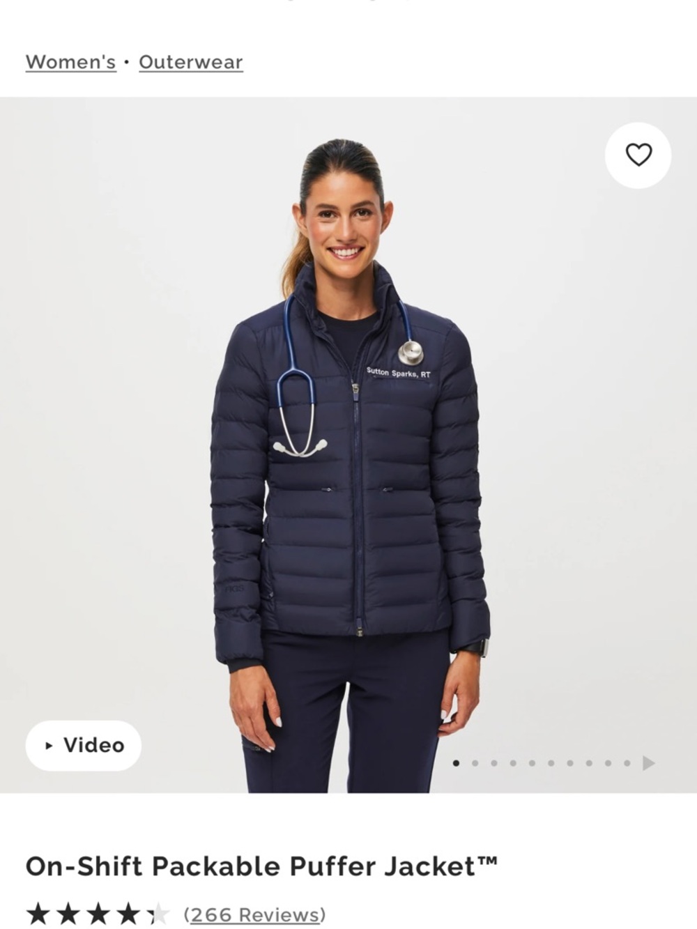 Figs Navy Puffer Jacket with Quilted Design